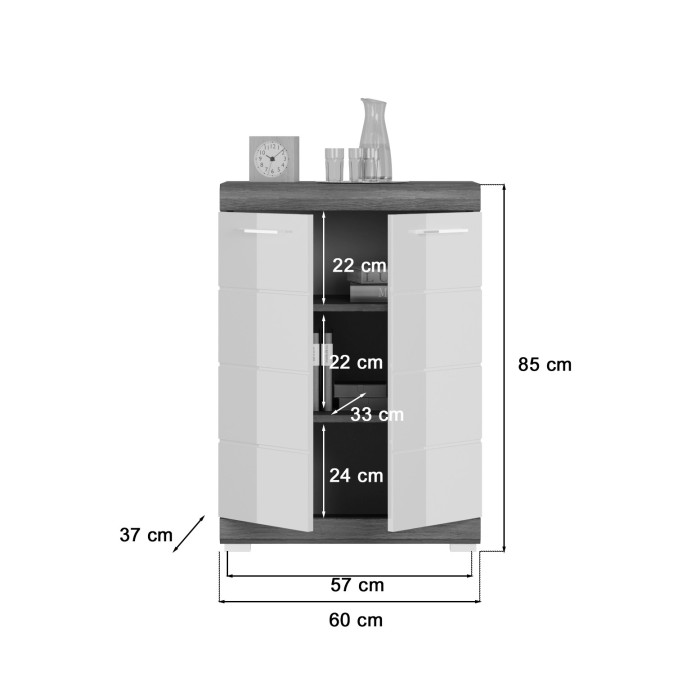 Buffet SCOTT – 2 portes – Gris foncé et blanc – 60x85x37 cm 