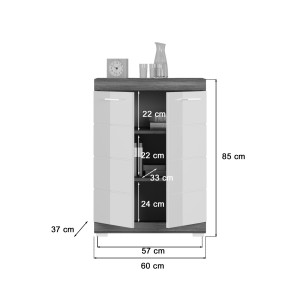 Buffet SCOTT – 2 portes – Gris foncé et blanc – 60x85x37 cm 