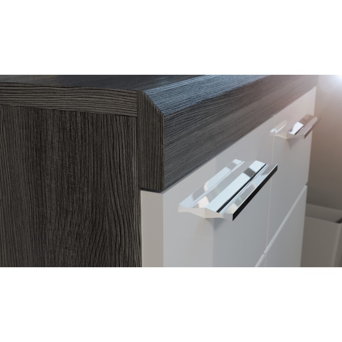 Buffet SCOTT – 4 tiroirs et 1 porte – Gris foncé et blanc – 80x85x37 cm 