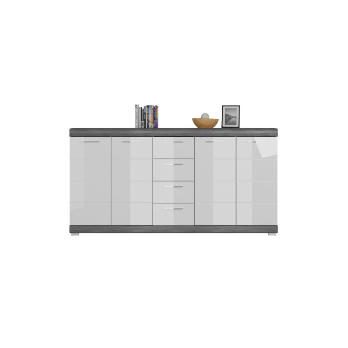 Buffet SCOTT – 4 portes et 4 tiroirs – Gris foncé et blanc – 165x85x37 cm 