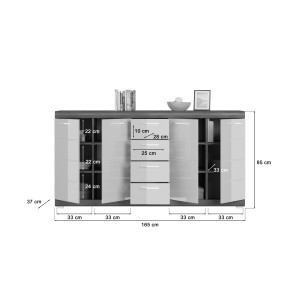 Buffet SCOTT – 4 portes et 4 tiroirs – Gris foncé et blanc – 165x85x37 cm 