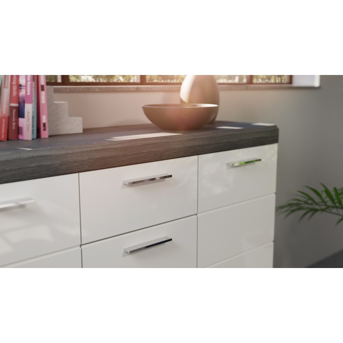 Buffet SCOTT – 4 portes et 4 tiroirs – Gris foncé et blanc – 165x85x37 cm 