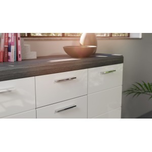 Buffet SCOTT – 4 portes et 4 tiroirs – Gris foncé et blanc – 165x85x37 cm 