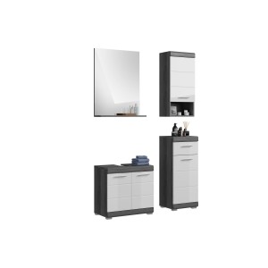 Ensemble salle de bain SCOTT – Meuble sous vasque, miroir et 2 demi-colonnes – Gris foncé et blanc 