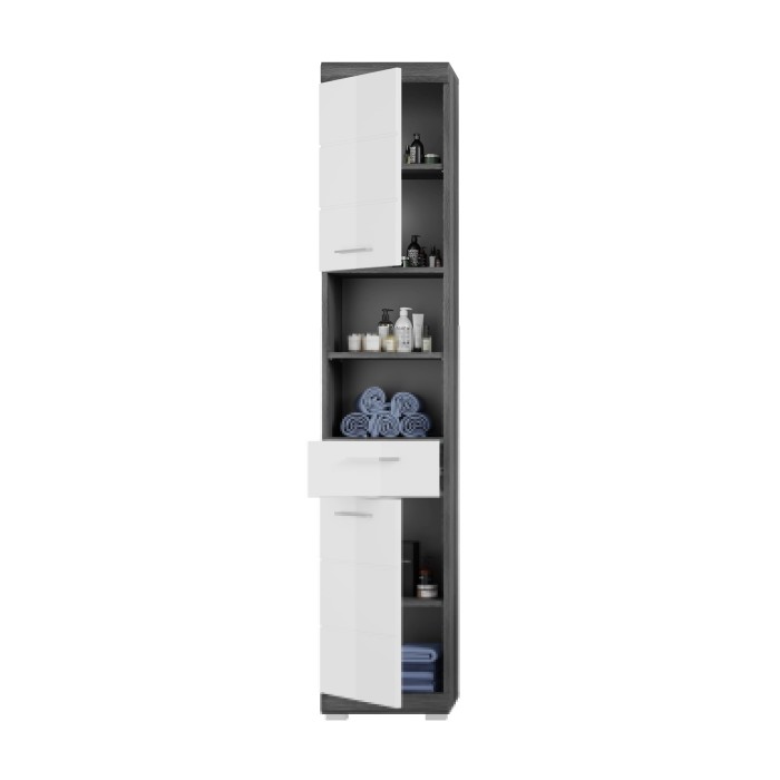 Meuble sous vasque + meuble de rangement avec miroir et LED + colonne + 2 demi colonne 