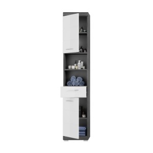Meuble sous vasque + meuble de rangement avec miroir et LED + colonne + 2 demi colonne 