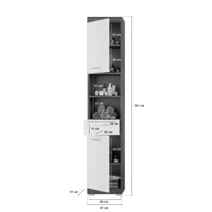 Meuble sous vasque + meuble de rangement avec miroir et LED + colonne + 2 demi colonne 