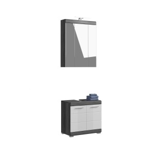 Ensemble salle de bain SCOTT – Meuble sous vasque et armoire de rangement avec miroir LED 