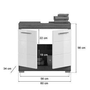 Ensemble salle de bain SCOTT – Meuble sous vasque et armoire de rangement avec miroir LED 