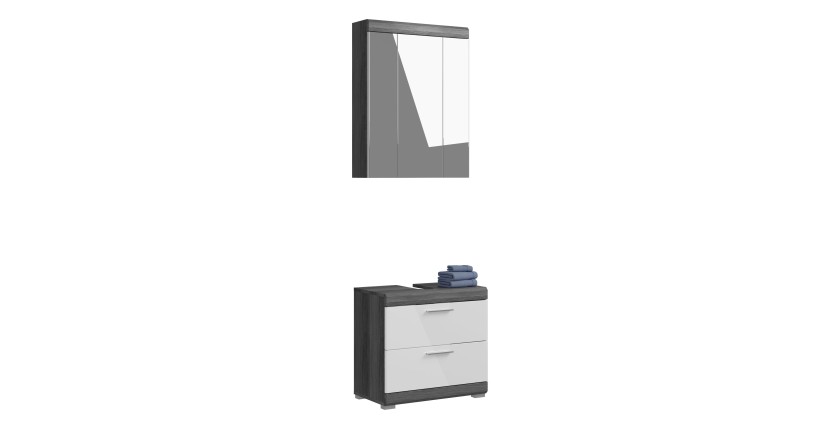 Ensemble salle de bain SCOTT – Meuble sous vasque et rangement avec miroir 