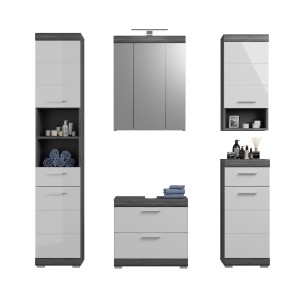 Ensemble salle de bain SCOTT – Meuble sous vasque, miroir LED, colonne et demi-colonnes 