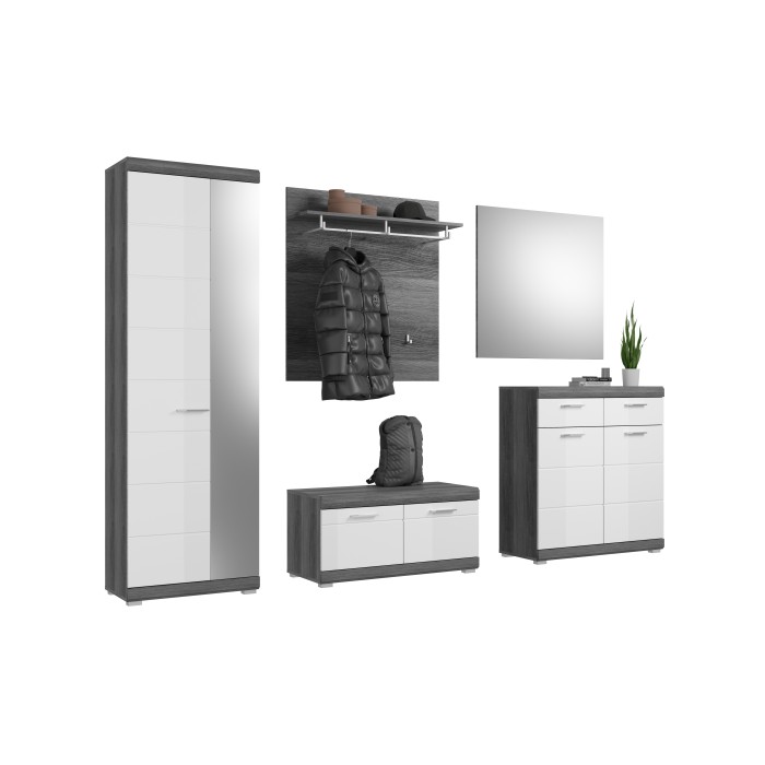 Ensemble d'entrée SCOTT – Meubles de rangement avec miroir et porte-manteaux 