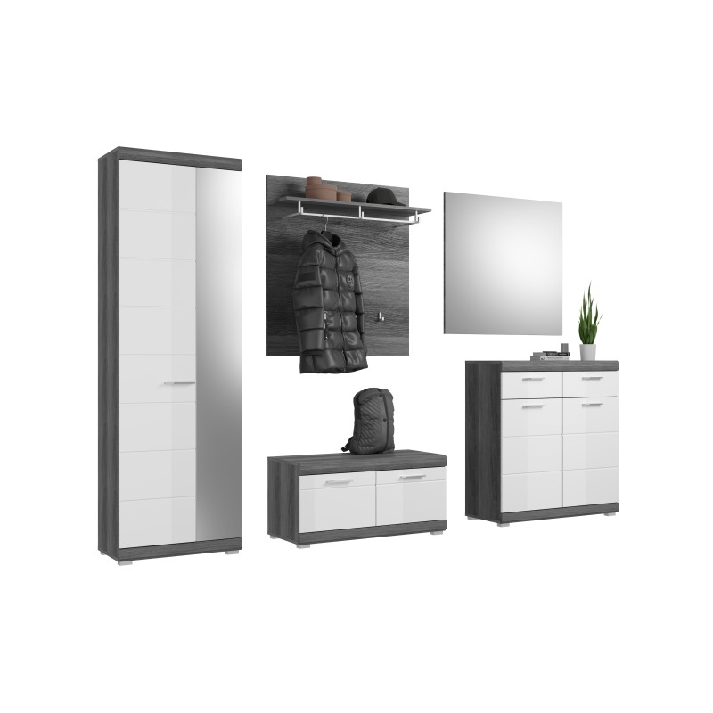 Ensemble d'entrée SCOTT – Meubles de rangement avec miroir et porte-manteaux 