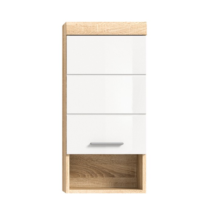 Demi colonne de salle de bain RIDLEY – 1 tiroir et 1 niche – Blanc et chêne clair 