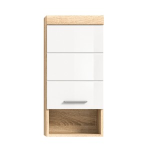 Demi colonne de salle de bain RIDLEY – 1 tiroir et 1 niche – Blanc et chêne clair 