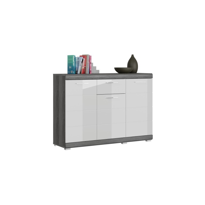 Buffet SCOTT – 3 portes et 1 tiroir – Gris foncé et blanc – 120x85x37 cm 