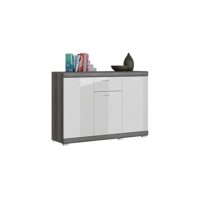 Buffet SCOTT – 3 portes et 1 tiroir – Gris foncé et blanc – 120x85x37 cm 