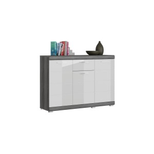 Buffet SCOTT – 3 portes et 1 tiroir – Gris foncé et blanc – 120x85x37 cm 