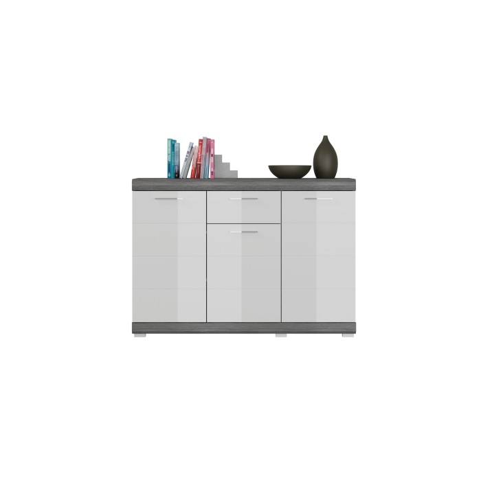 Buffet SCOTT – 3 portes et 1 tiroir – Gris foncé et blanc – 120x85x37 cm 