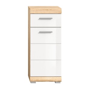 Demi-colonne RIDLEY – 1 tiroir et 1 porte – Blanc et chêne clair 