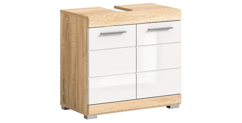 Meuble sous vasque RIDLEY – 2 portes – Blanc et chêne clair 