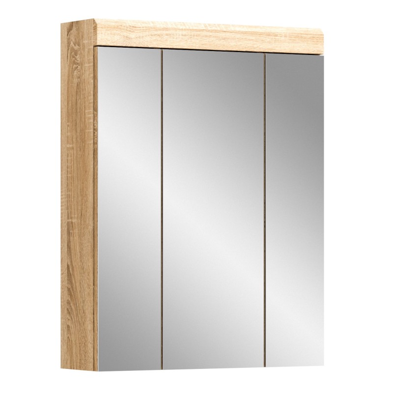 Meuble de rangement avec miroir RIDLEY – Blanc et chêne clair 