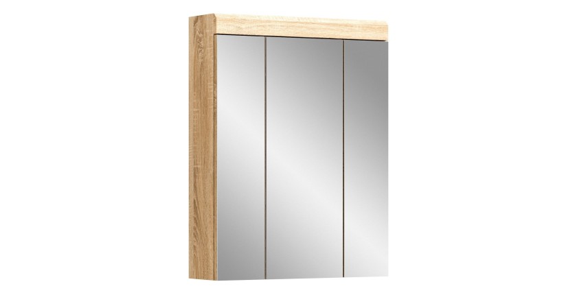 Meuble de rangement avec miroir RIDLEY – Blanc et chêne clair 