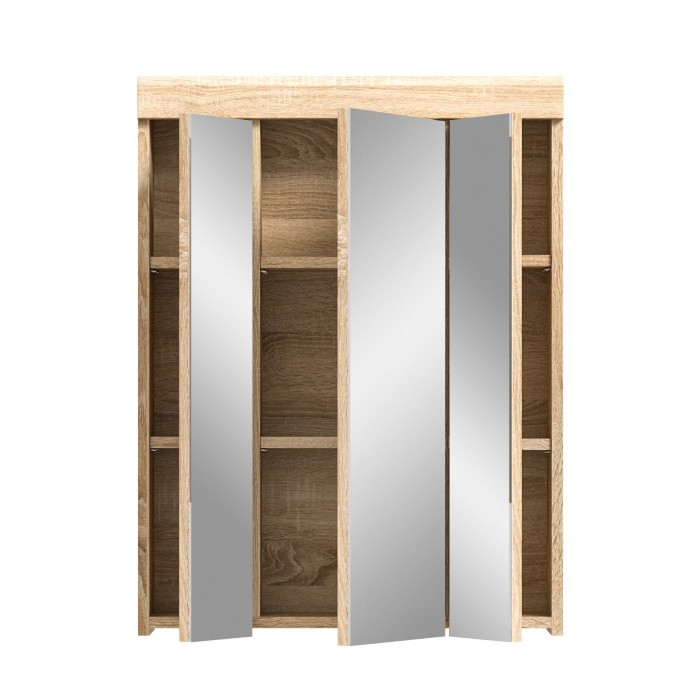 Meuble de rangement avec miroir RIDLEY – Blanc et chêne clair 