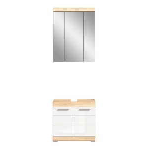 Ensemble de meubles de salle de bain RIDLEY – Meuble sous vasque et rangement miroir – Blanc et chêne clair 