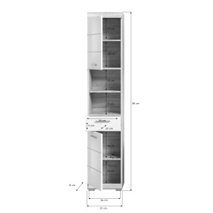 Ensemble de salle de bain LEWOTO – 1 colonne, 1 meuble sous vasque, 1 armoire avec miroir – Blanc et chêne 