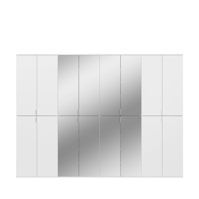 Armoire 16 portes BODITE – 8 portes avec miroirs – Blanc laqué 