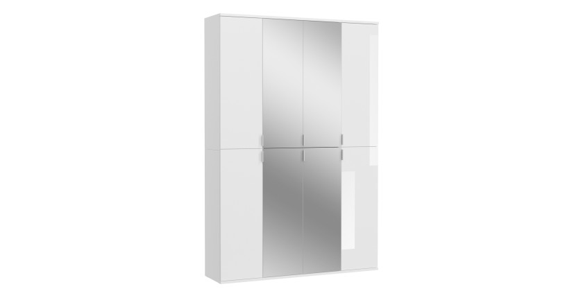 Armoire 8 portes BODITE – 4 portes avec miroirs – Blanc laqué 