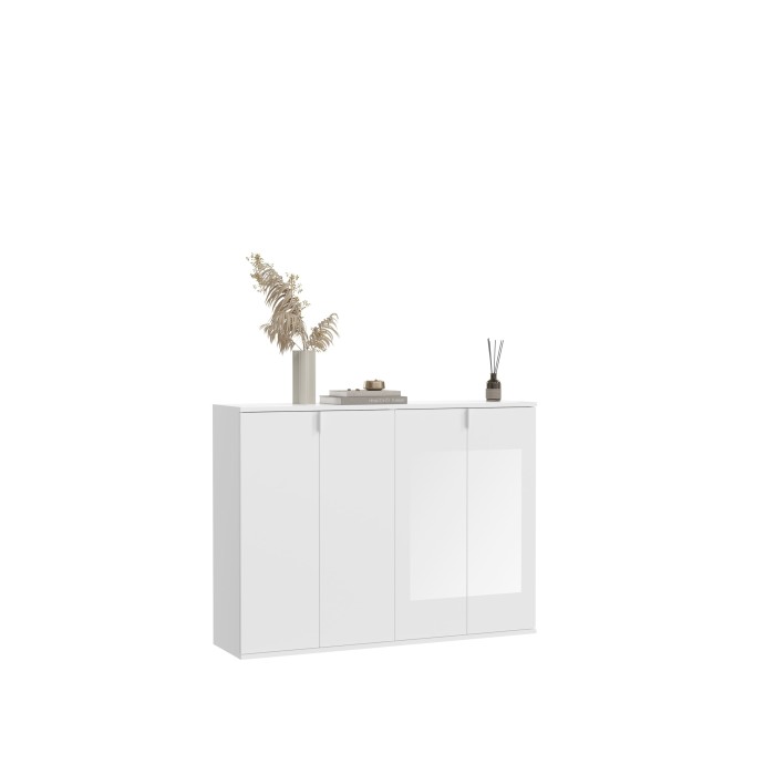 Buffet BODITE – 4 portes – Blanc laqué – Design moderne 