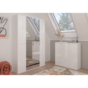 Buffet BODITE – 4 portes – Blanc laqué – Design moderne 
