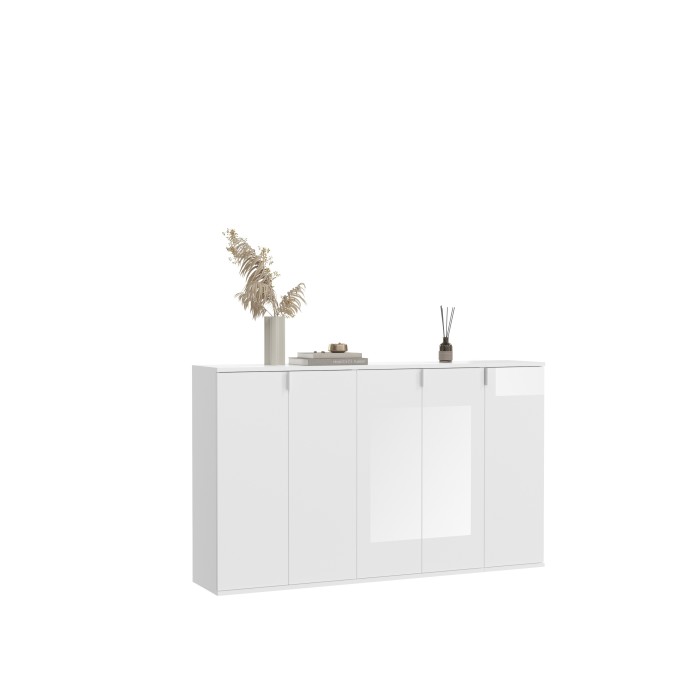 Buffet BODITE – 5 portes – Blanc laqué – Élégance et rangement optimal 