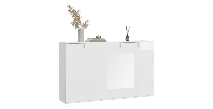 Buffet BODITE – 5 portes – Blanc laqué – Élégance et rangement optimal 