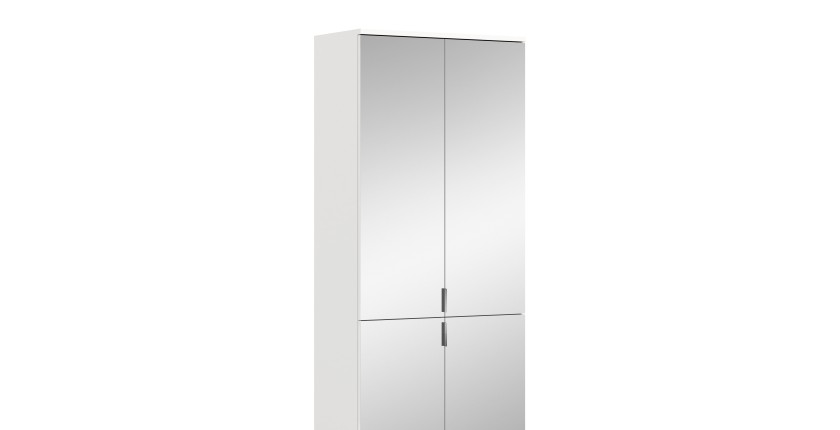 Armoire de rangement BODITE – 4 portes avec miroirs – Blanc laqué – Élégance et luminosité 
