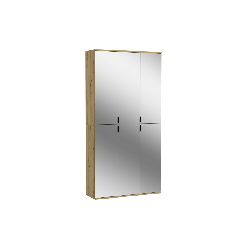 Armoire de rangement BODITE – 6 portes avec miroirs – Chêne clair – Élégance et fonctionnalité 
