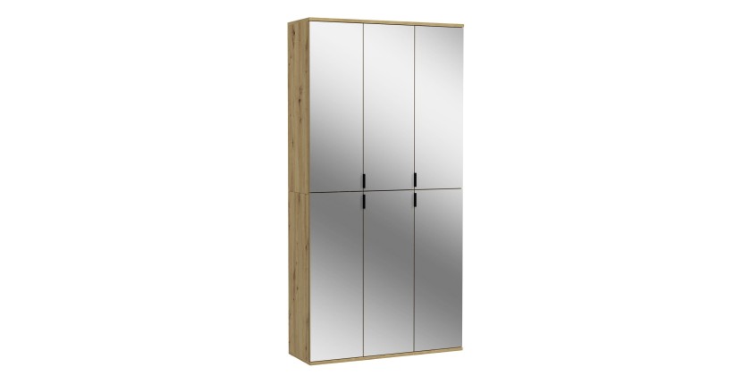 Armoire de rangement BODITE – 6 portes avec miroirs – Chêne clair – Élégance et fonctionnalité 
