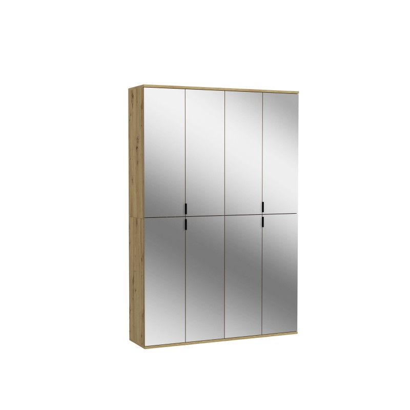 Armoire de rangement BODITE – 8 portes avec miroirs – Chêne clair – Élégance et fonctionnalité 
