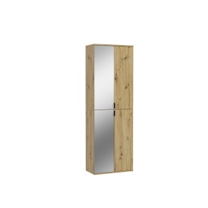 Armoire de rangement BODITE – 4 portes avec miroirs – Chêne clair 