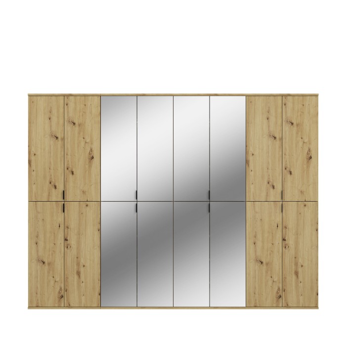 Armoire de rangement BODITE – 16 portes avec miroirs – Chêne clair 