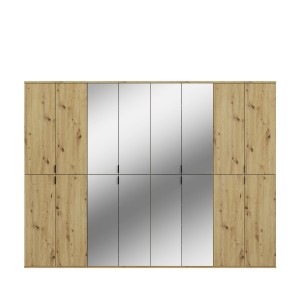 Armoire de rangement BODITE – 16 portes avec miroirs – Chêne clair 
