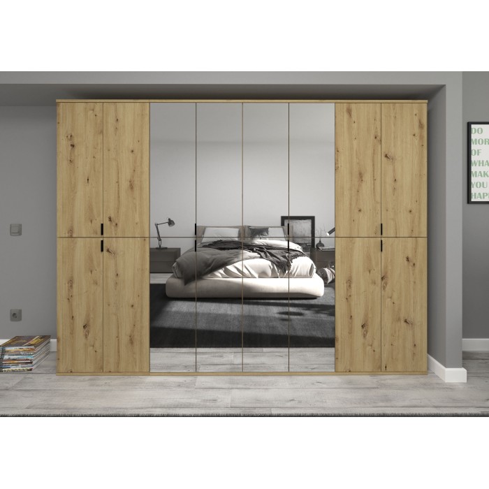 Armoire de rangement BODITE – 16 portes avec miroirs – Chêne clair 