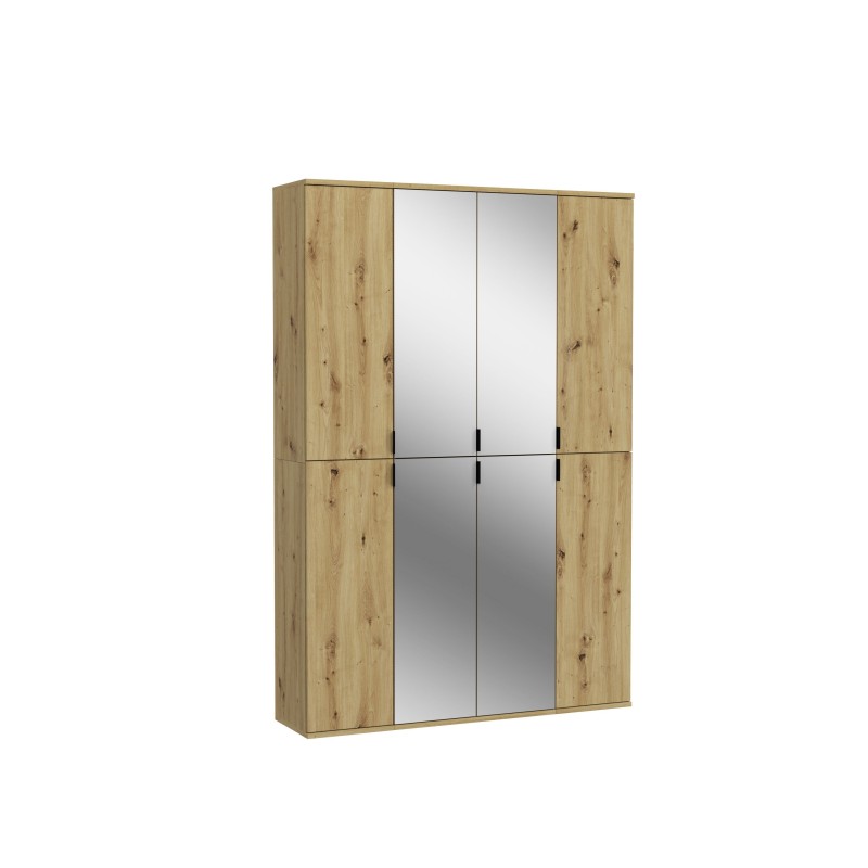 Armoire de rangement BODITE – 8 portes avec miroirs – Chêne clair 