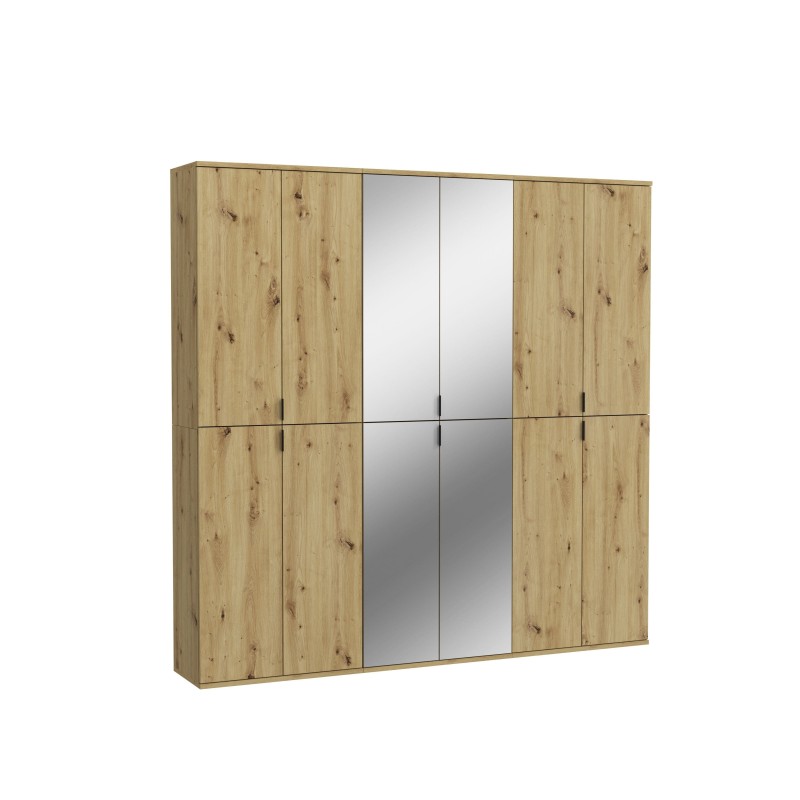 Armoire de rangement BODITE – 12 portes avec miroirs – Chêne clair 