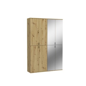 Armoire de rangement 8 portes avec 4 miroirs – Chêne clair – BODITE 