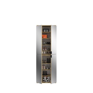 Armoire de rangement 8 portes avec 4 miroirs – Chêne clair – BODITE 
