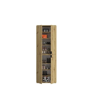 Armoire de rangement 8 portes avec miroirs + penderie et tiroirs – Chêne clair – BODITE 