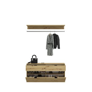 Armoire de rangement 6 portes avec miroirs, penderie et 4 tiroirs – Chêne clair – BODITE 